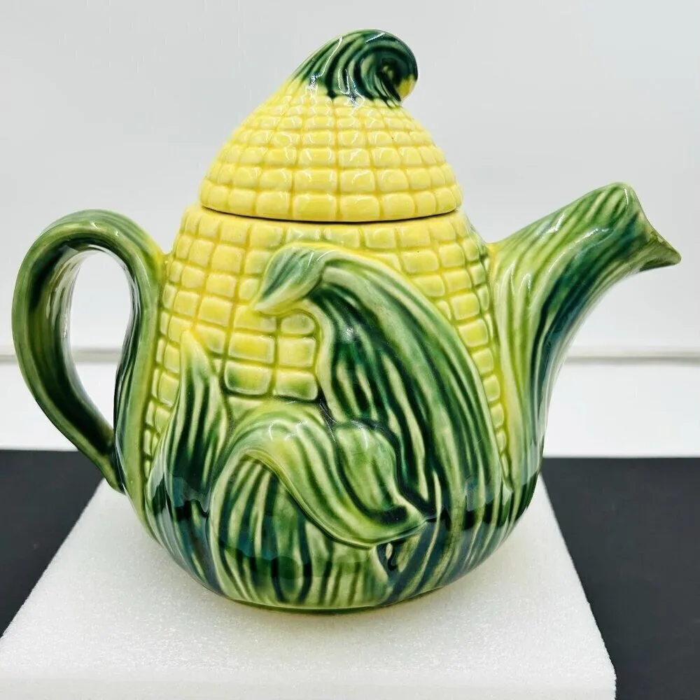Vintage Stanfordware Majolica Corn Coffee/Tea Pot W Lid 511 - Stamped on Bottom